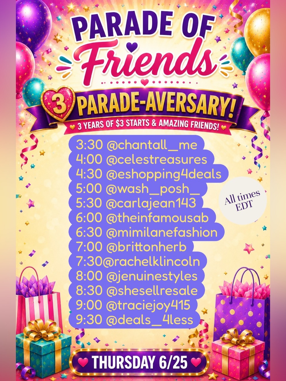 $3 STARTS PARADE OF FRIENDS 3 YEAR ANNIVERSARY THURSDAY 6/25 - Picture 3 of 5